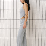 Straight pants with a decorative belt in Grey
