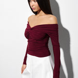 Top with a knot and long sleeves in Burgundy