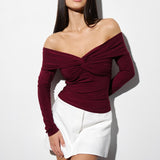 Top with a knot and long sleeves in Burgundy