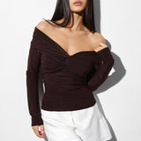 Top with a knot and long sleeves in Chocolate