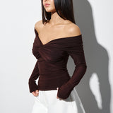 Top with a knot and long sleeves in Chocolate
