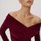Bodysuit with a wrap front and gathers in Burgundy