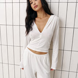 Long sleeve top with zipper and hood in Milk