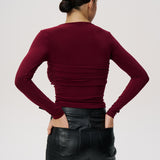 Top with a draped detail in Burgundy