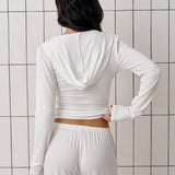 Long sleeve top with zipper and hood in Milk