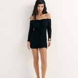 Mini dress with draping and off-shoulder design in Black