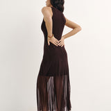 Комбінована сукня міді шоколадний