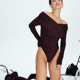 Боді на затин зі зборками шоколадний