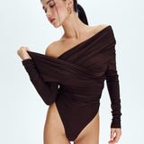 Боді на затин зі зборками шоколадний