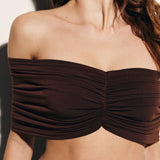 Off-the-shoulder crop top in Chocolate