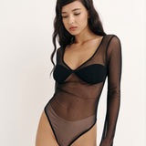 Напівпрозоре боді з декольте чорний