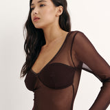 Напівпрозоре боді з декольте шоколадний