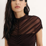 Боді-бандо з сітки з драпіровкою на плечах шоколадний