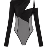 Asymmetric bodysuit with cut-out panels in Black