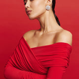 Bodysuit with a wrap front and gathers in Red