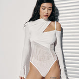 Asymmetric bodysuit with cut-out panels in Milk