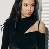 Asymmetric bodysuit with cut-out panels in Black