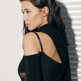 Asymmetric bodysuit with cut-out panels in Black