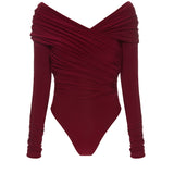 Bodysuit with a wrap front and gathers in Burgundy