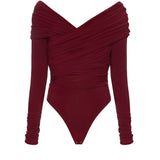 Bodysuit with a wrap front and gathers in Burgundy
