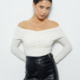 Bodysuit with a wrap front and gathers in Milk