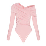 Bodysuit with a wrap front and gathers in Powder pink
