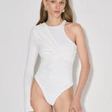 Asymmetric draped body in White