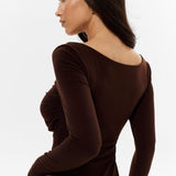 Draped bodysuit with a V-neckline in Chocolate
