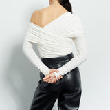 Bodysuit with a wrap front and gathers in Milk