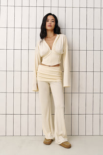 Straight pants with a decorative belt in Butter Yellow, photo 1