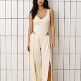 Balloon pants with side slits in Butter Yellow