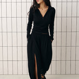 Balloon pants with side slits in Black