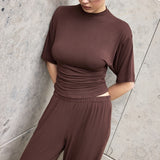 Gathered waist top in Chocolate