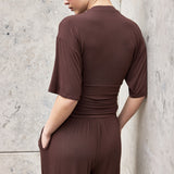 Gathered waist top in Chocolate