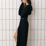 Balloon pants with side slits in Black