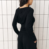 Balloon pants with side slits in Black