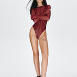 Sheer bodysuit with decorative lines in Burgundy