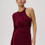 Asymmetric draped body in Burgundy