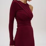 Asymmetric draped body in Burgundy