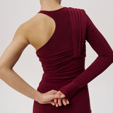 Asymmetric draped body in Burgundy