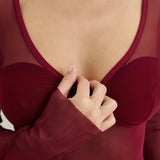 Sheer bodysuit with a neckline in Burgundy