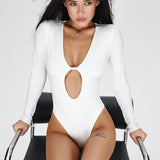Oval neckline bodysuit in Milk