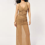 Mesh skirt with draping in Cream