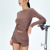 Top with a draped detail in Mocha