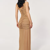 Mesh skirt with draping in Cream