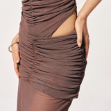 Mesh skirt with draping in Mocha