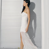Mesh slit dress in Milk