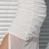 Mesh slit dress in Milk