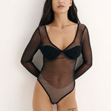 Sheer bodysuit with a neckline in Black