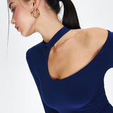 Bodysuit with an asymmetric round neckline in Blue